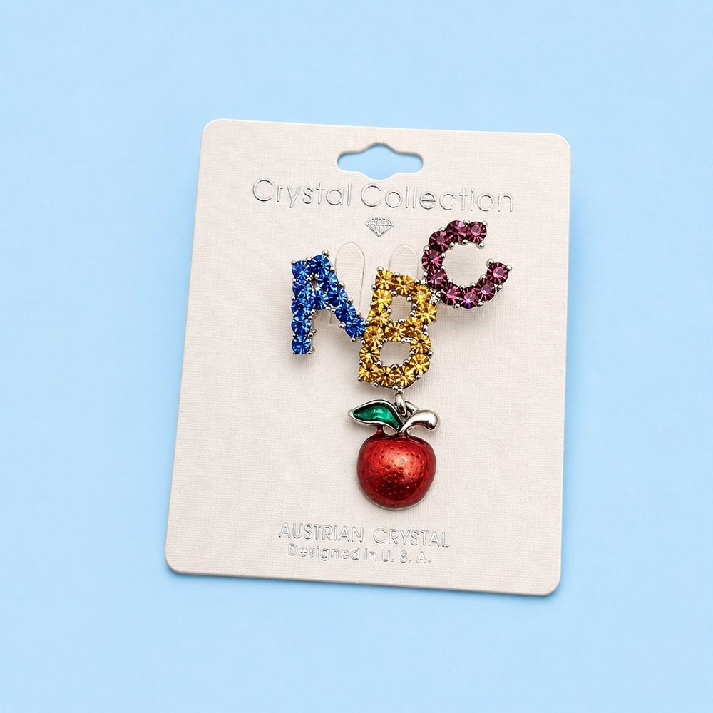 Crystal Collection ABC Austrian Crystal Teacher Apple Rhinestone Brooch -3400